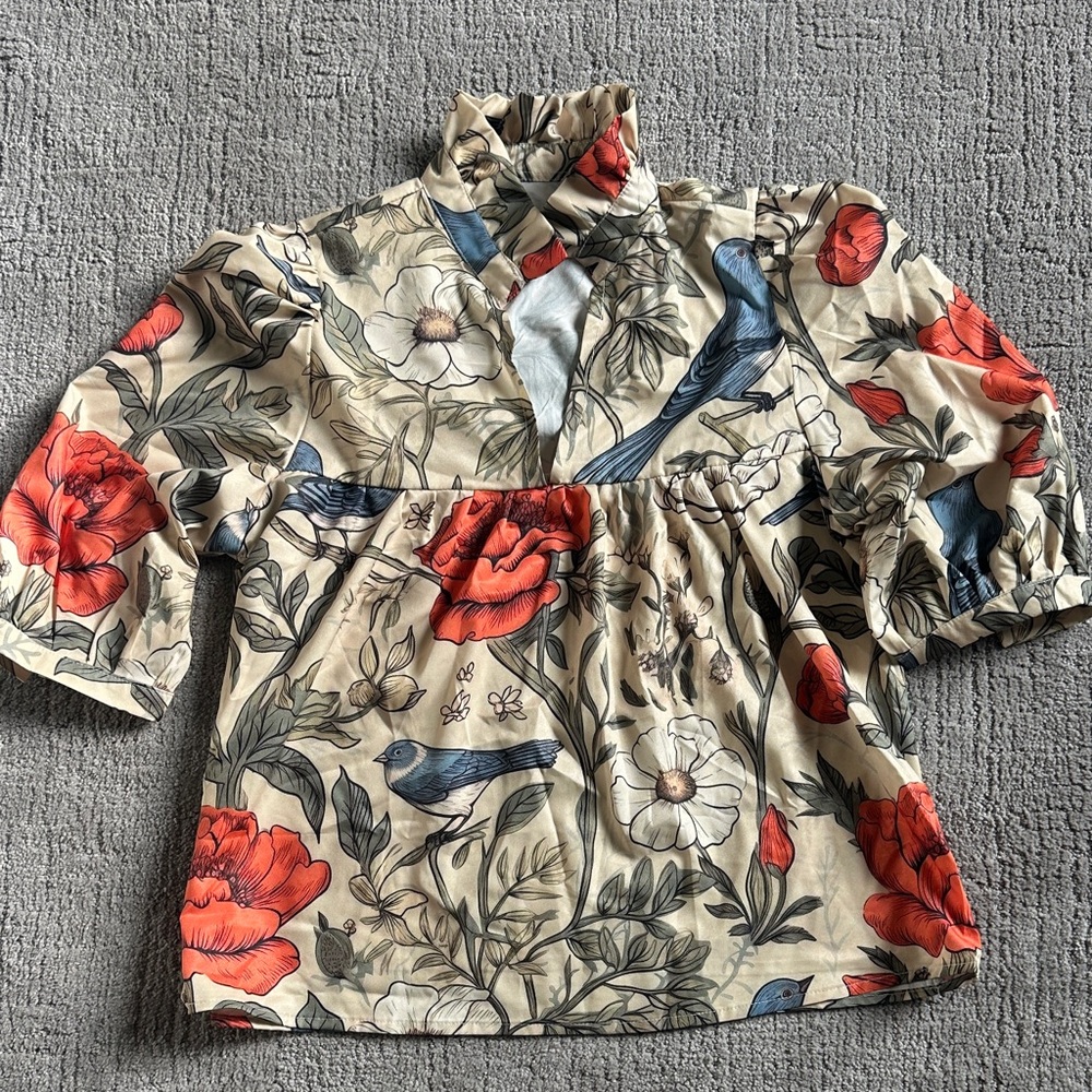 Floral Kids Shirt with Birds